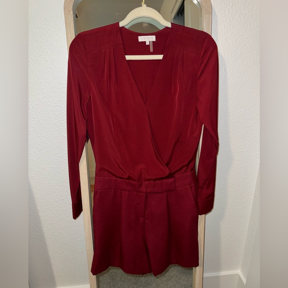 1. State Long Sleeve Red Romper